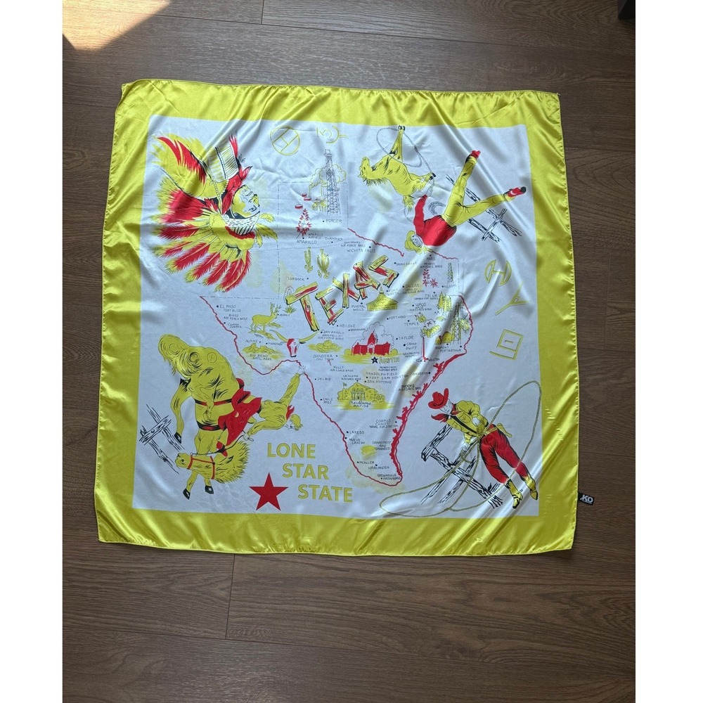 KO Trading Texas Lone Star State Map Scarf Yellow Western Cowboy Satin Square